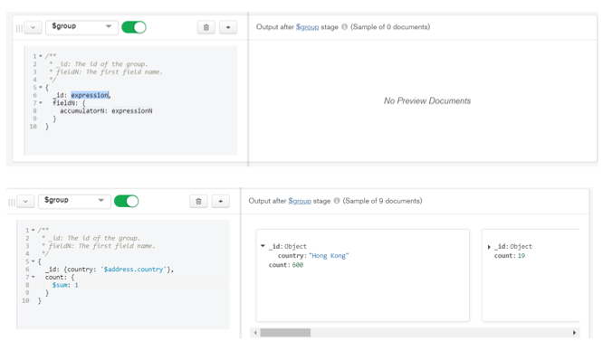 Aggregation database ใน MongoDB Atlas